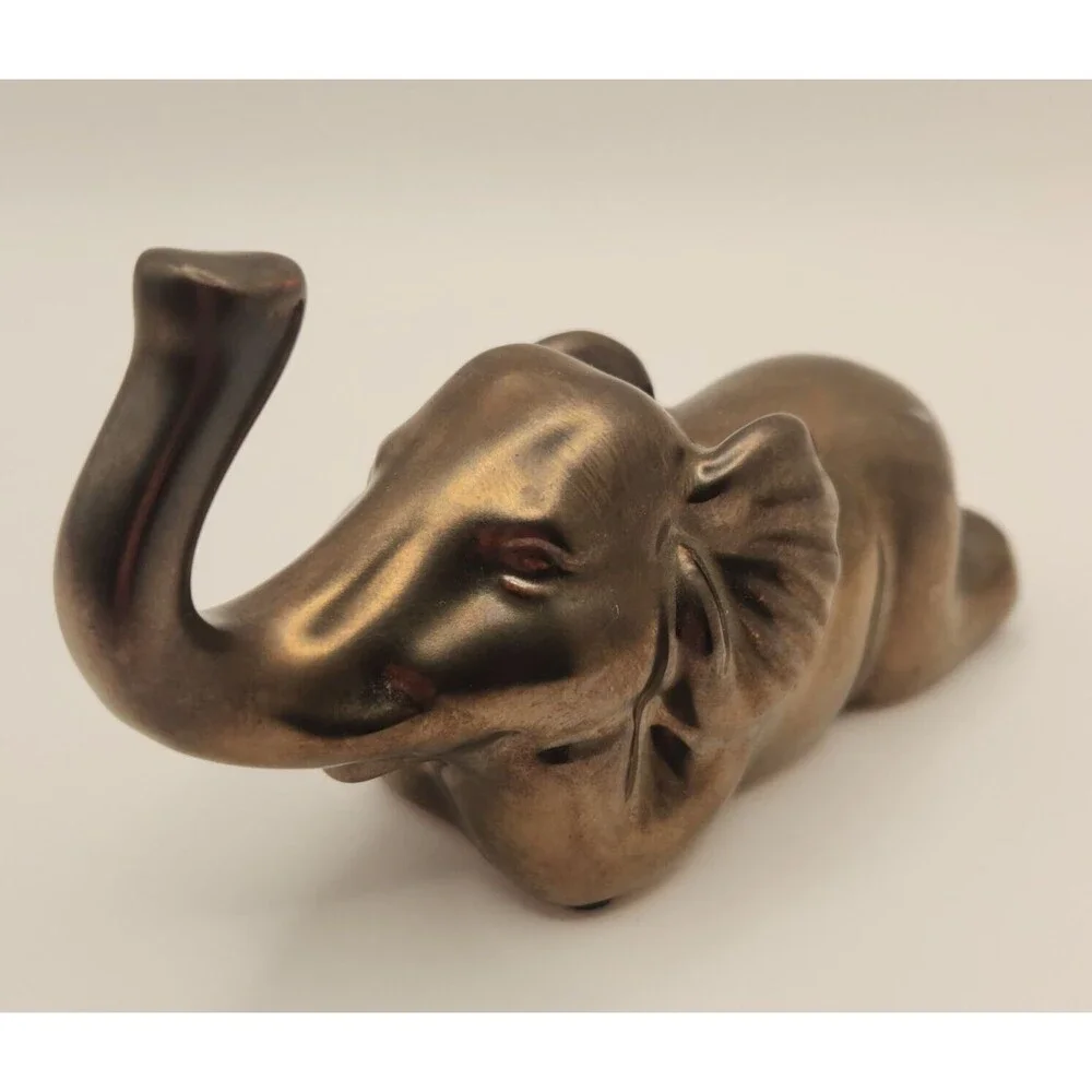Elephant Figurine Statue Bronze Glazed Ceramic Cute Playful Whimsical 5